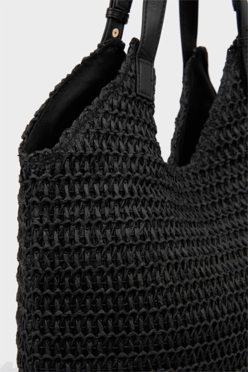 Kadın Siyah Kadın Hasır Omuz Çantası