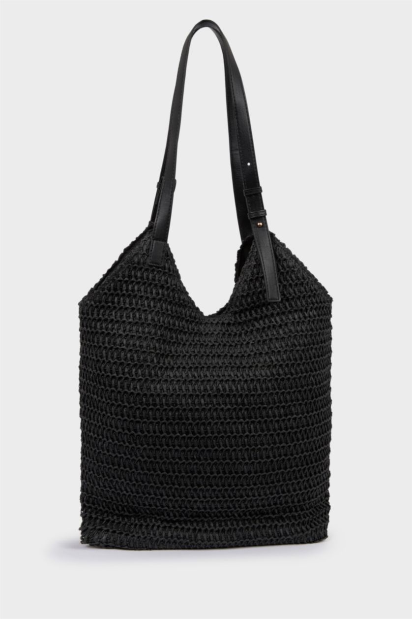 Kadın Siyah Kadın Hasır Omuz Çantası