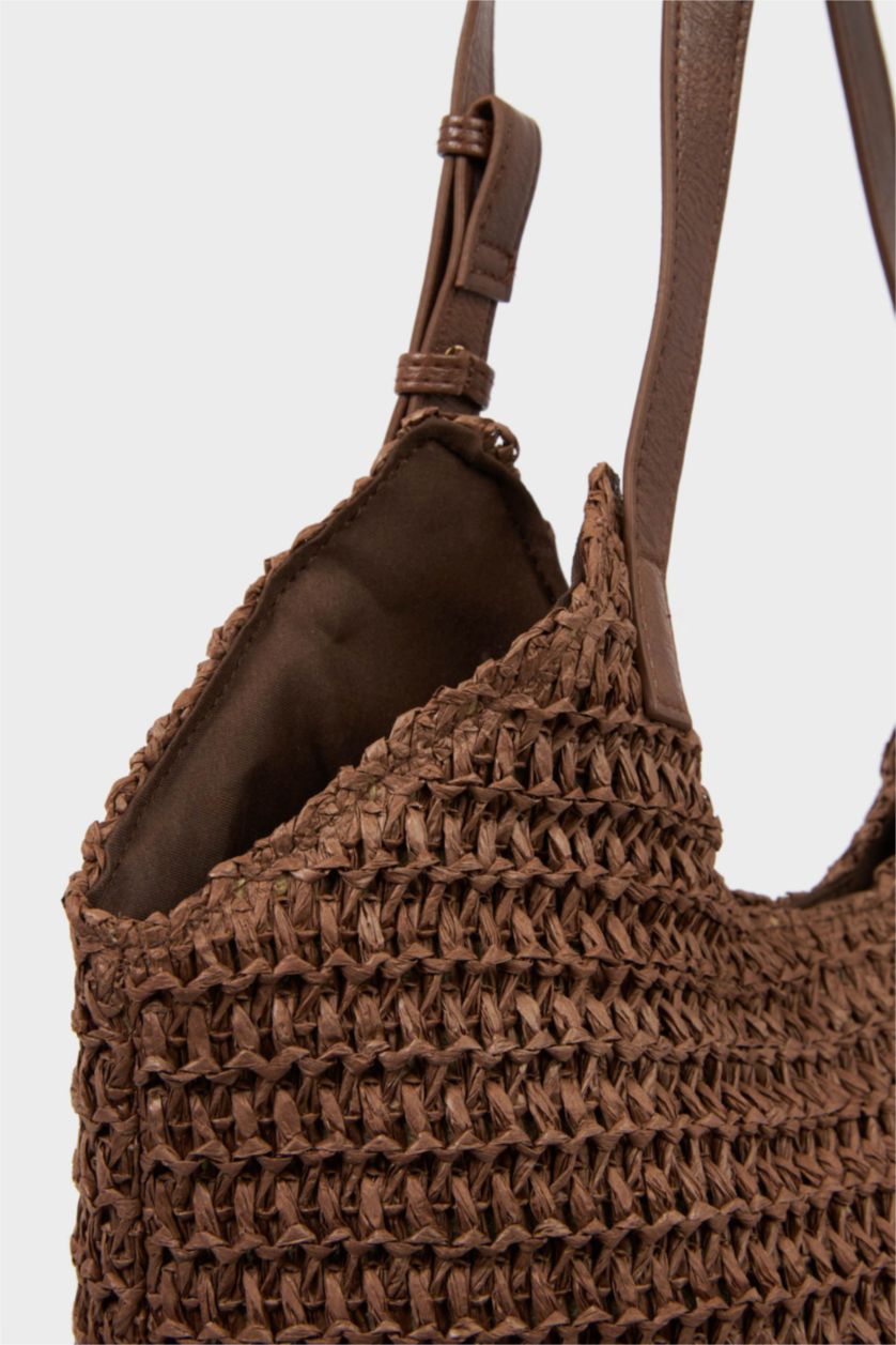 Kadın Koyu Kahve Kadın Hasır Omuz Çantası