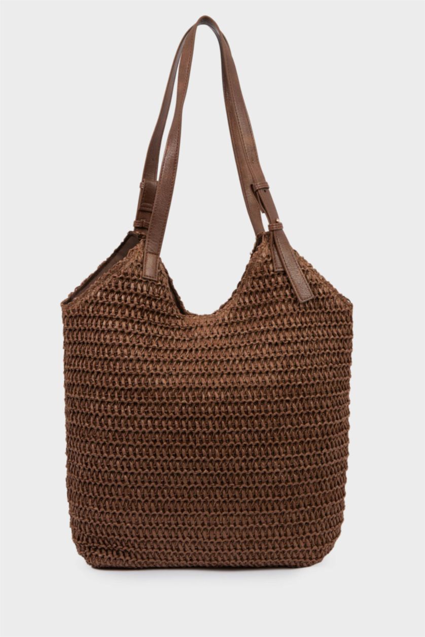 Kadın Koyu Kahve Kadın Hasır Omuz Çantası