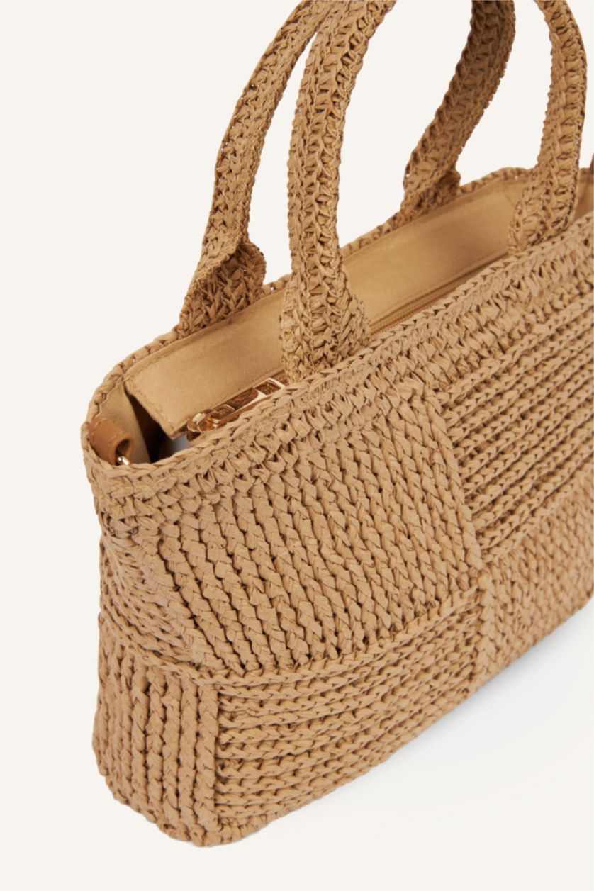 Woman Dark Sand Woman Straw Shoulder bag