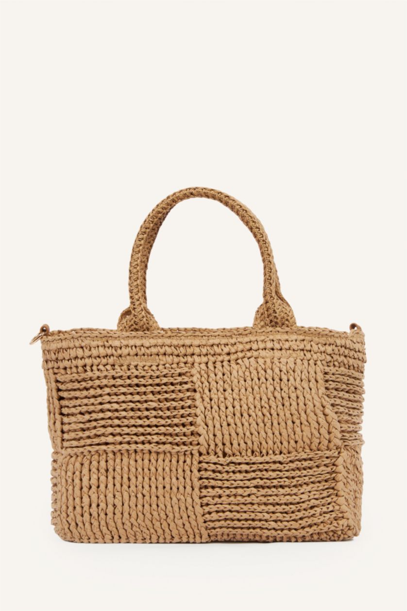 Woman Dark Sand Woman Straw Shoulder bag