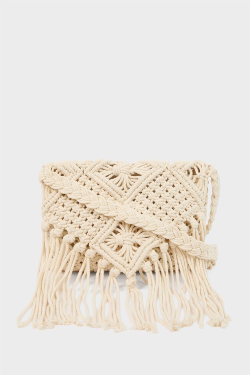 Women Ecru Cotton Crossbody Bag