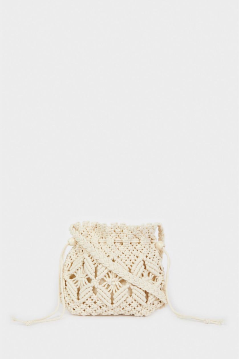 Women Ecru Cotton Crossbody Bag