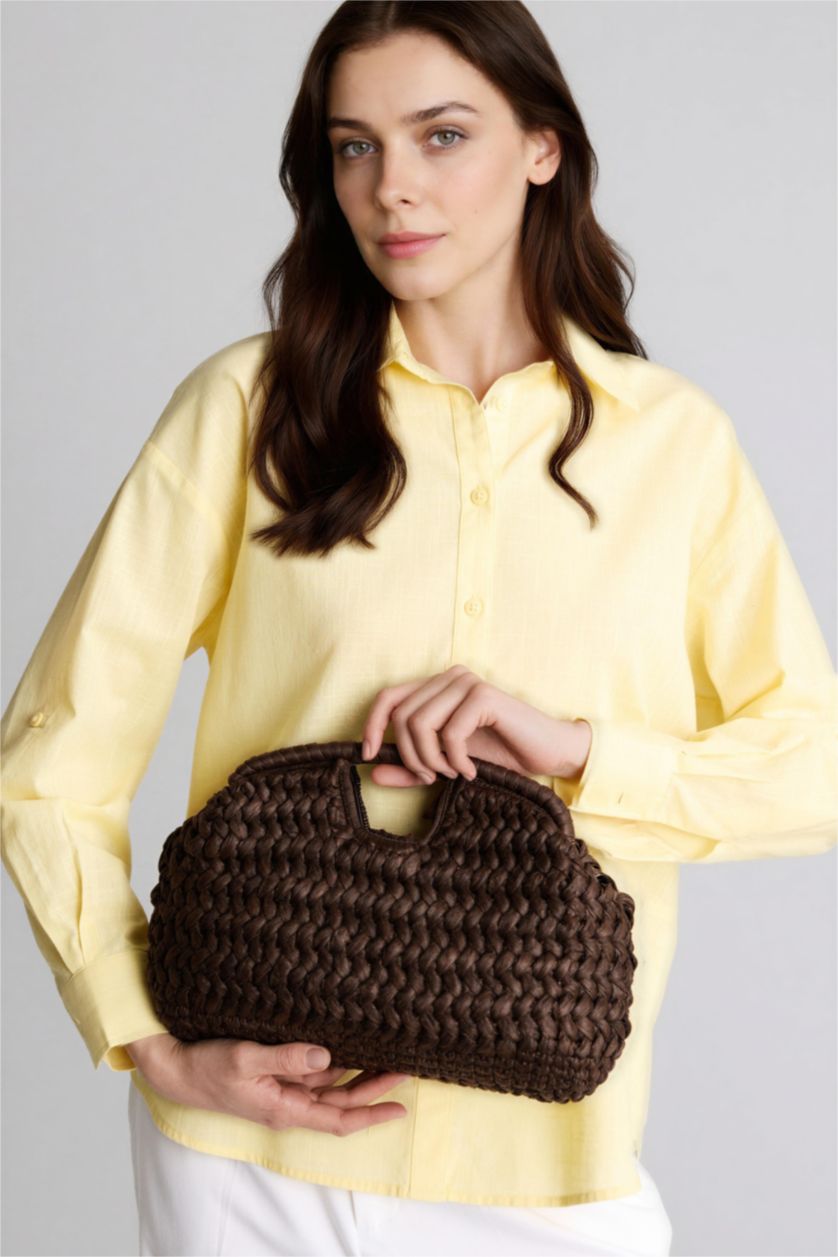 Kadın Koyu Kahve Kadın Hasır Omuz Çantası