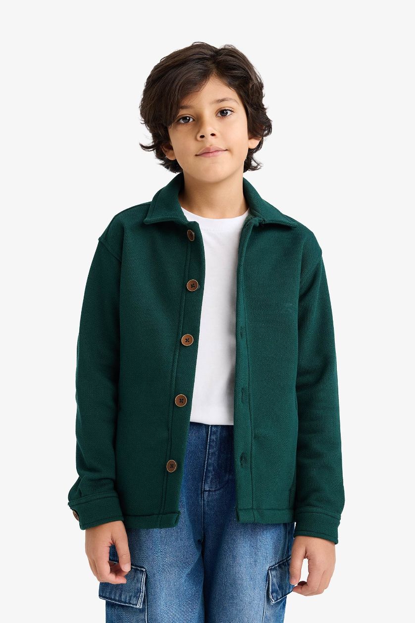 Boys & Teens Green Boy Shirt Collar Cardigan