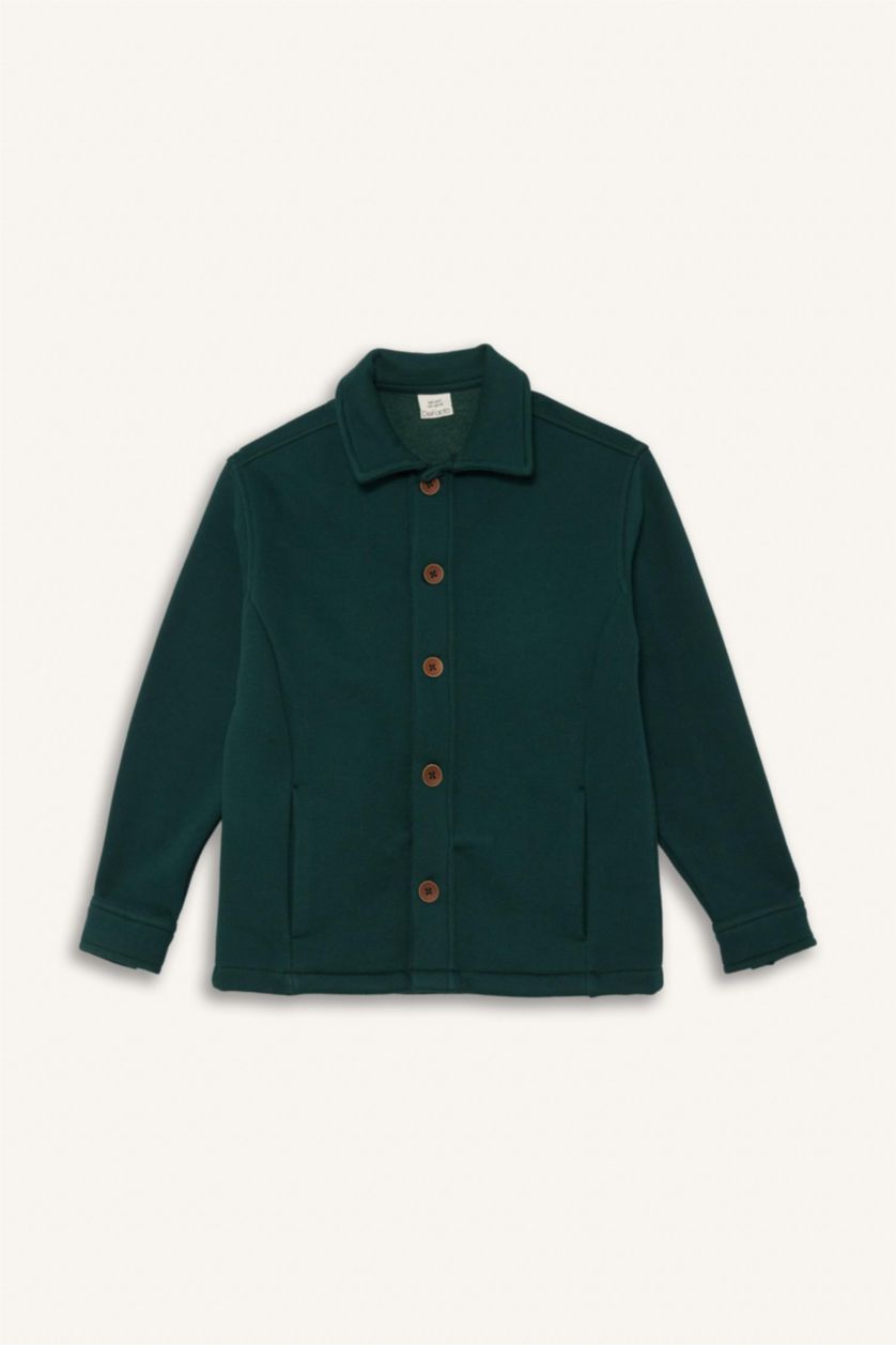 Boys & Teens Green Boy Shirt Collar Cardigan