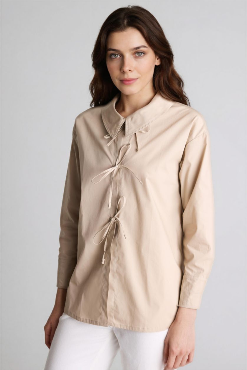 WOMAN Sand Regular Fit Poplin Long Sleeve Tunic