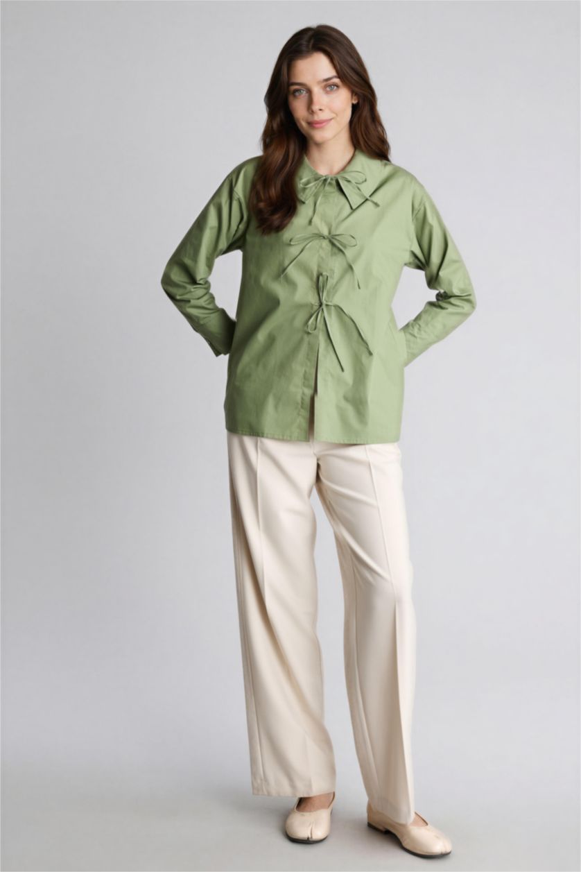 WOMAN Green Regular Fit Poplin Long Sleeve Tunic