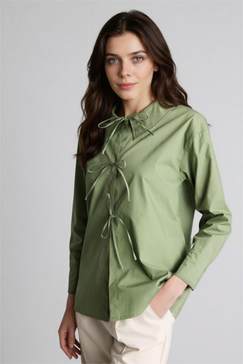 WOMAN Green Regular Fit Poplin Long Sleeve Tunic