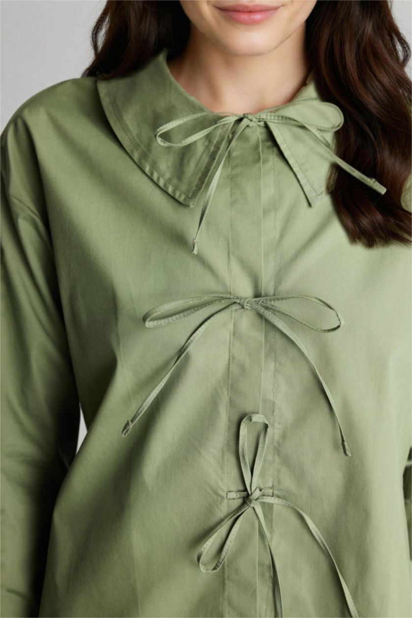 WOMAN Green Regular Fit Poplin Long Sleeve Tunic