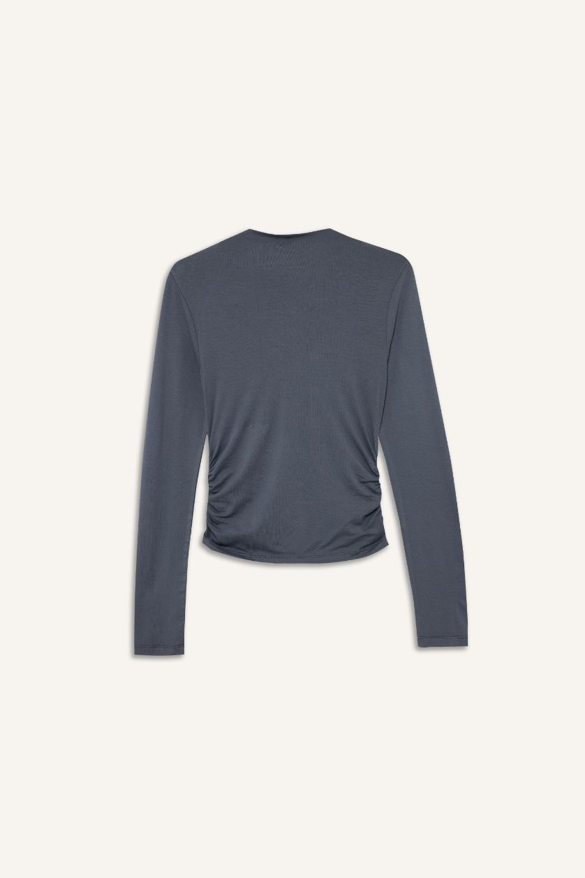 Женщины Антрацит Блузка Fitted с воротником-стойкой и длинным рукавом