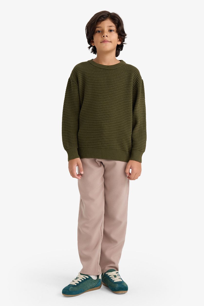 أولاد كاكي داكن بلوز صوف ولادي قصة عادية بياخة مستديرة