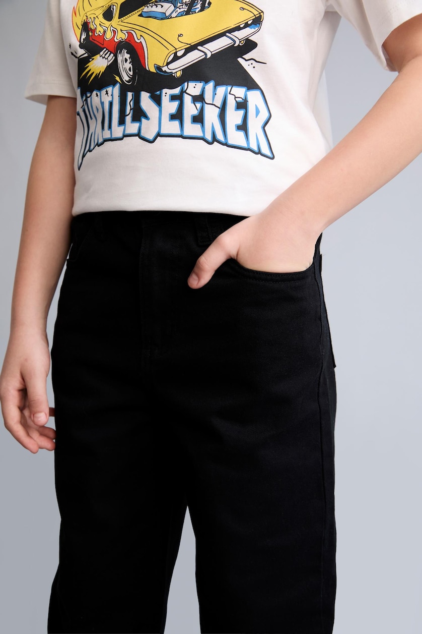 Erkek Çocuk - Genç Erkek Siyah %100 Pamuk Regular Fit Gabardin Pantolon Erkek Çocuk