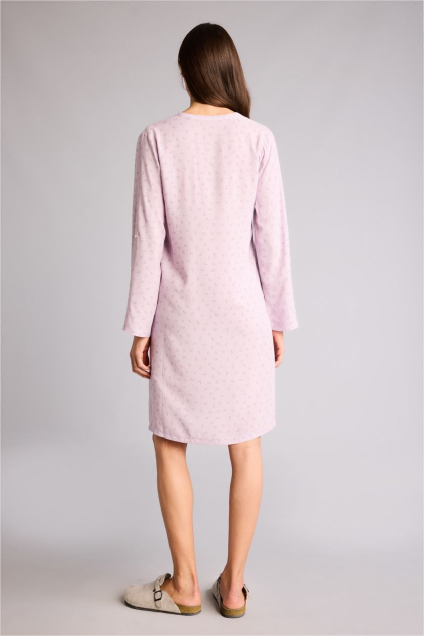 Woman Light Lilac Regular Fit Round Collar Woven Dress