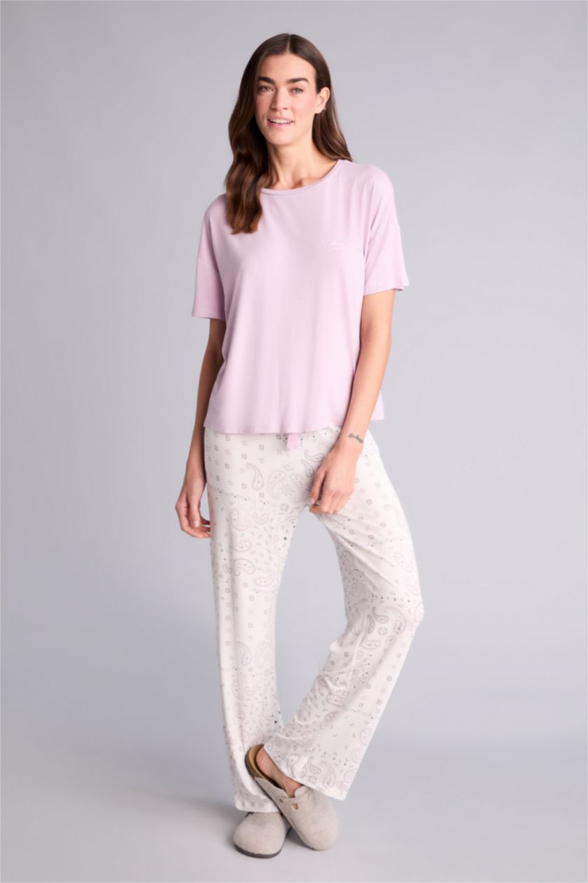 Kadın Açık Lila Regular Fıt Kısa Kollu 2'li Takım