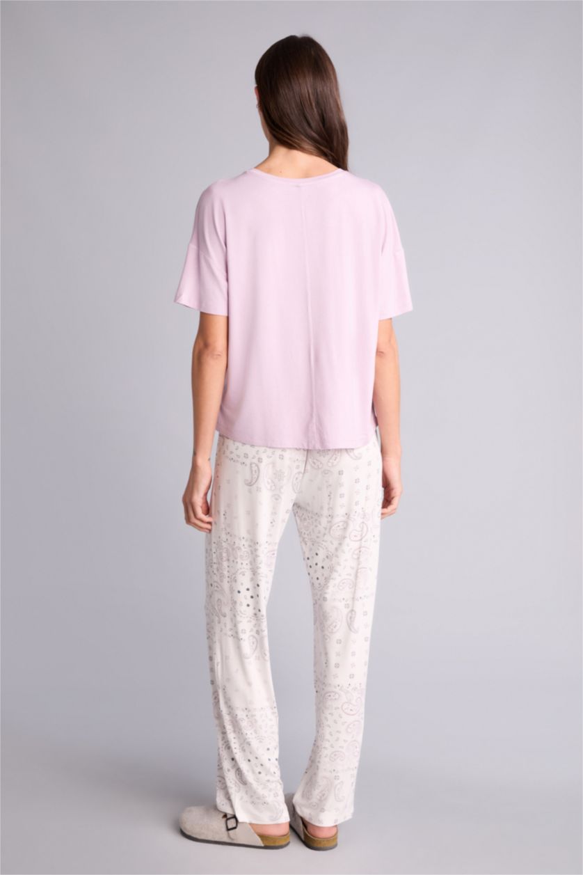 Kadın Açık Lila Regular Fıt Kısa Kollu 2'li Takım