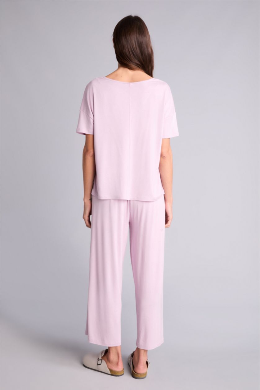 Kadın Açık Lila Regular Fıt Kısa Kollu 2'li Takım