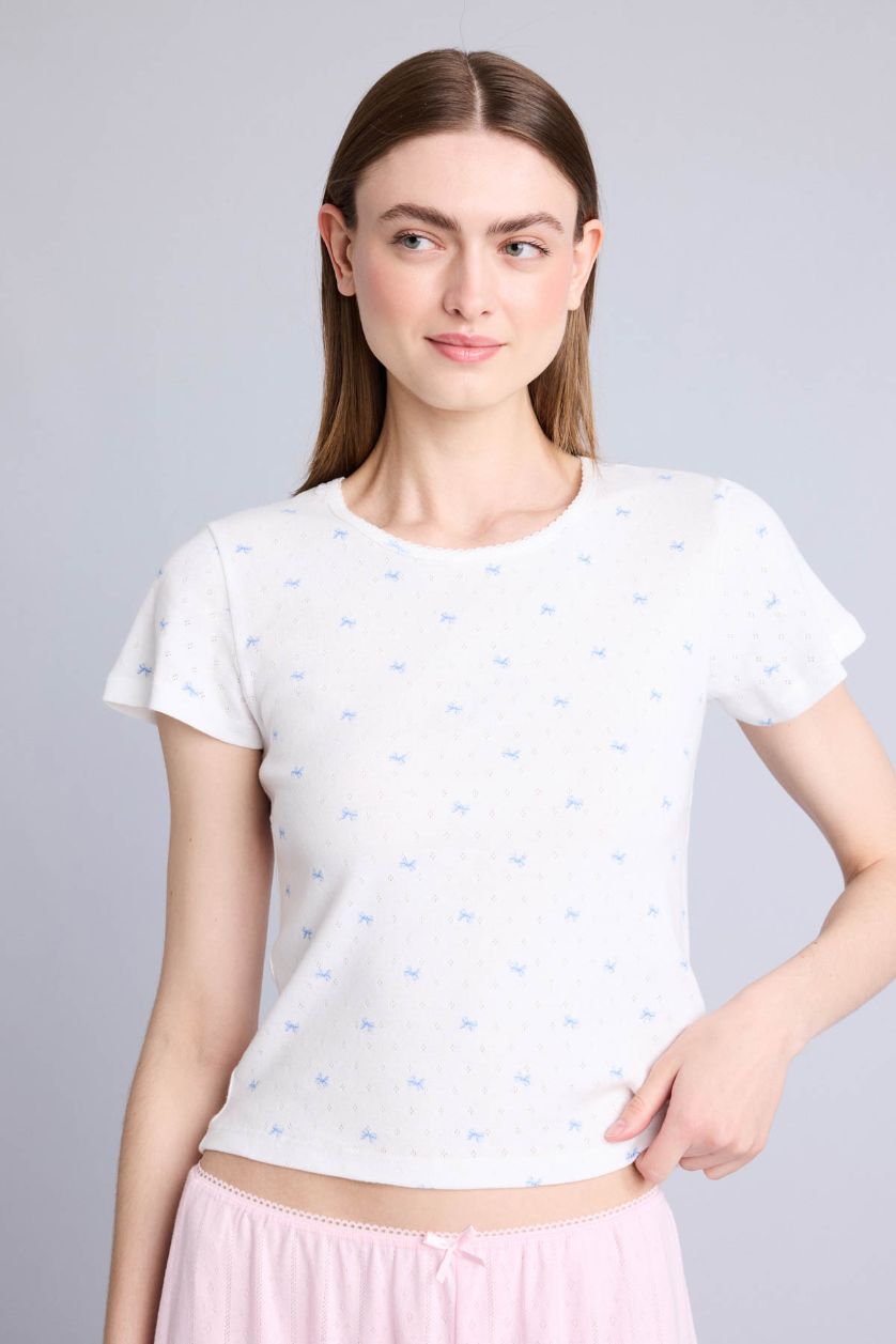 Женщины Бежевый Топ Regular Fit с круглым вырезом и коротким рукавом