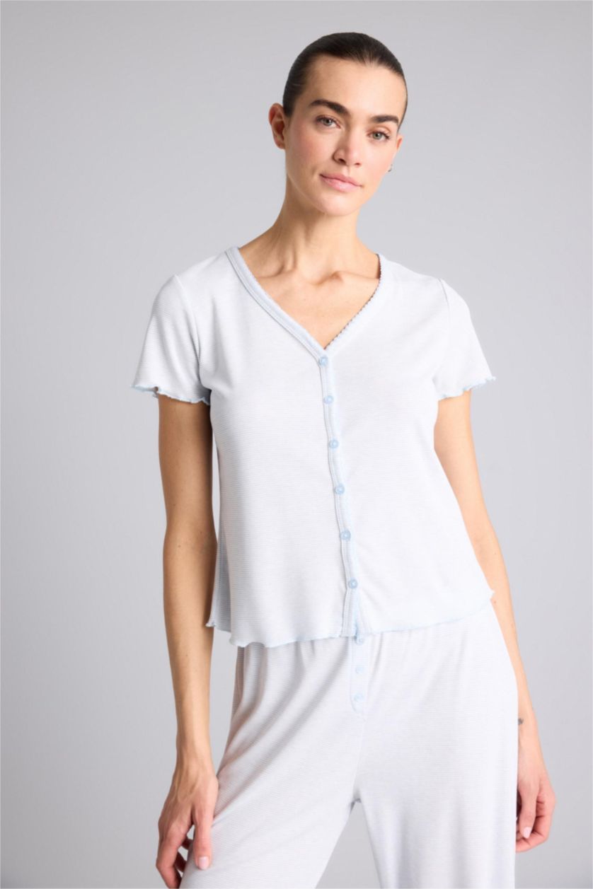 Kadın Ekru Kısa Kollu Pijama Üstü