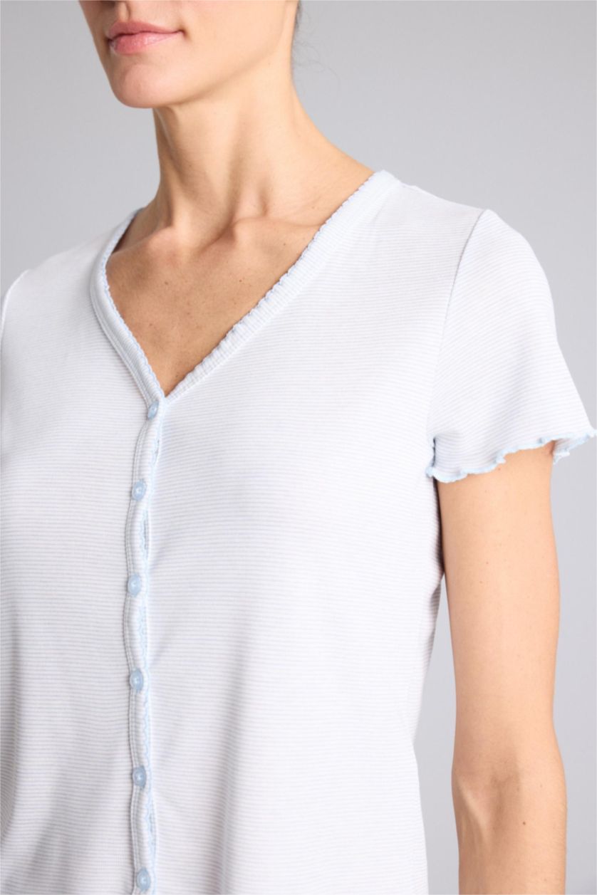 Kadın Ekru Kısa Kollu Pijama Üstü