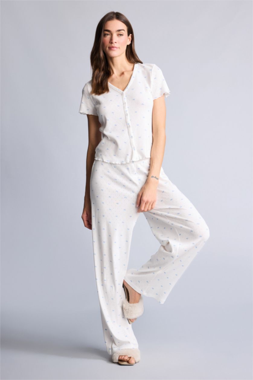 Kadın Ekru Çiçekli Pijama Altı