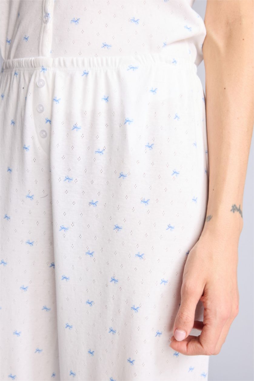 Kadın Ekru Çiçekli Pijama Altı