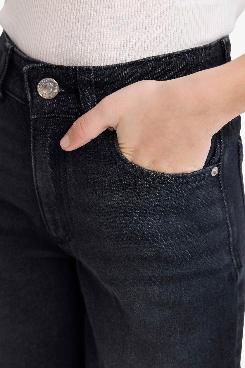 بناتي أنثرا بنطلون جينز بناتي وايد ليج برجل واسع