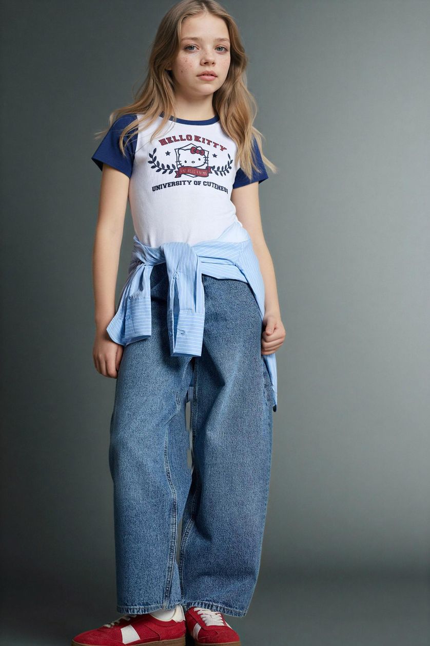 بناتي أزرق بنطلون جينز بناتي باجي فيت برجل واسع