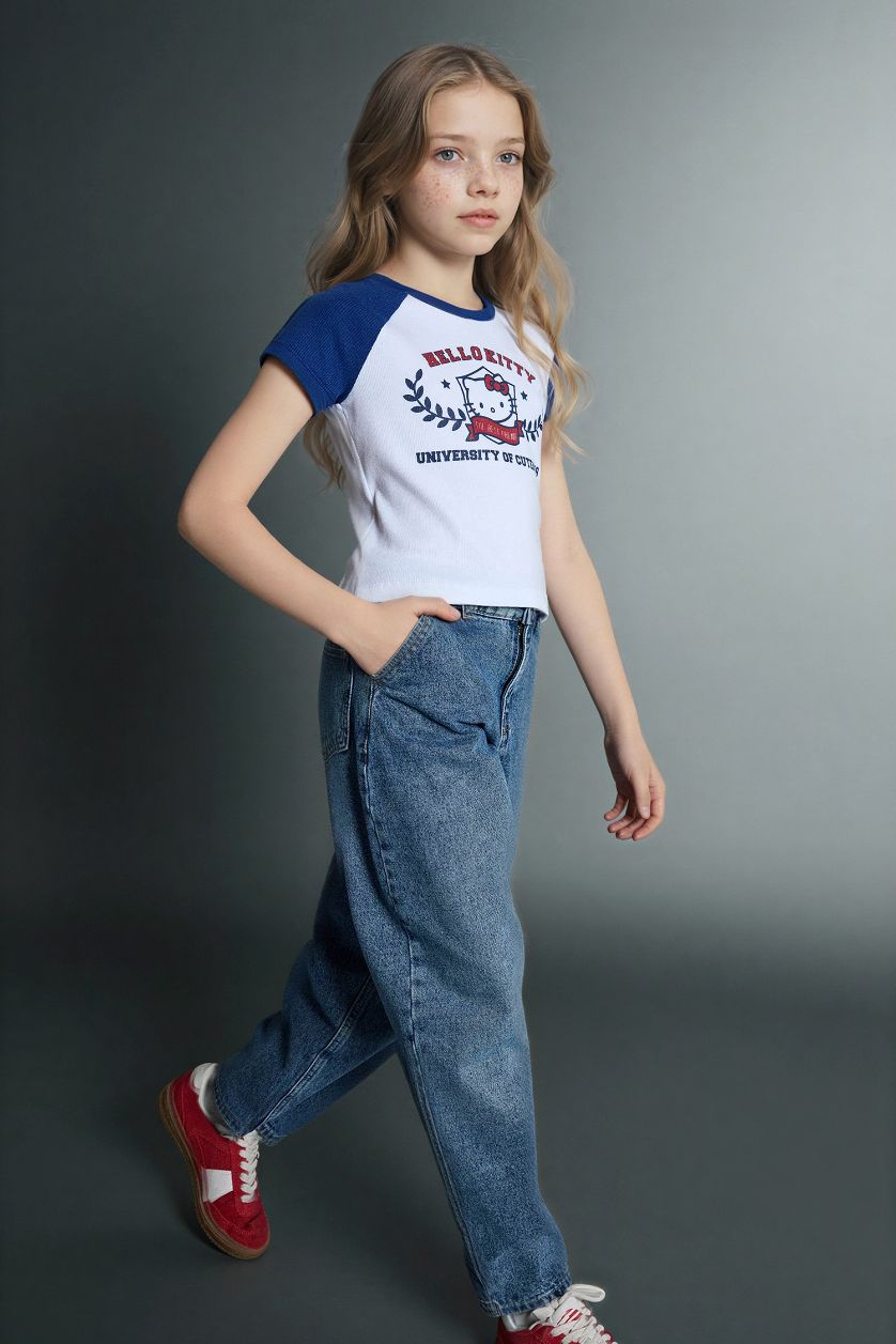 بناتي أزرق بنطلون جينز بناتي باجي فيت برجل واسع