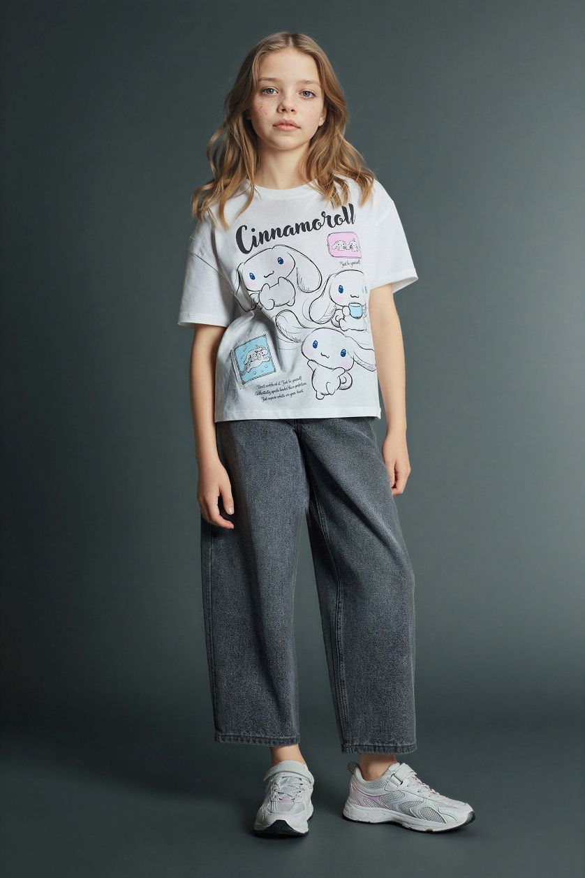 بناتي رمادي بنطلون جينز بناتي باجي فيت برجل واسع