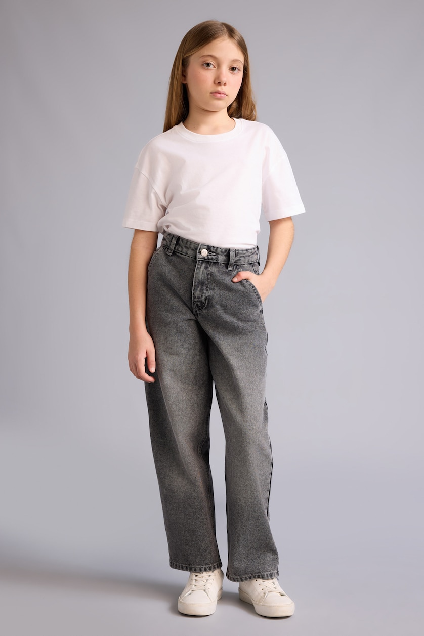 Young Girls - Teen Girls Grey Girl Baggy Fit Wide Leg Jeans