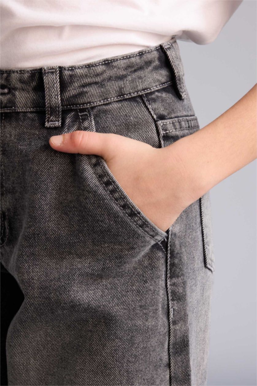 Kız Çocuk - Genç Kız Gri Baggy Fıt Geniş Paça Jean Pantolon Kız Çocuk