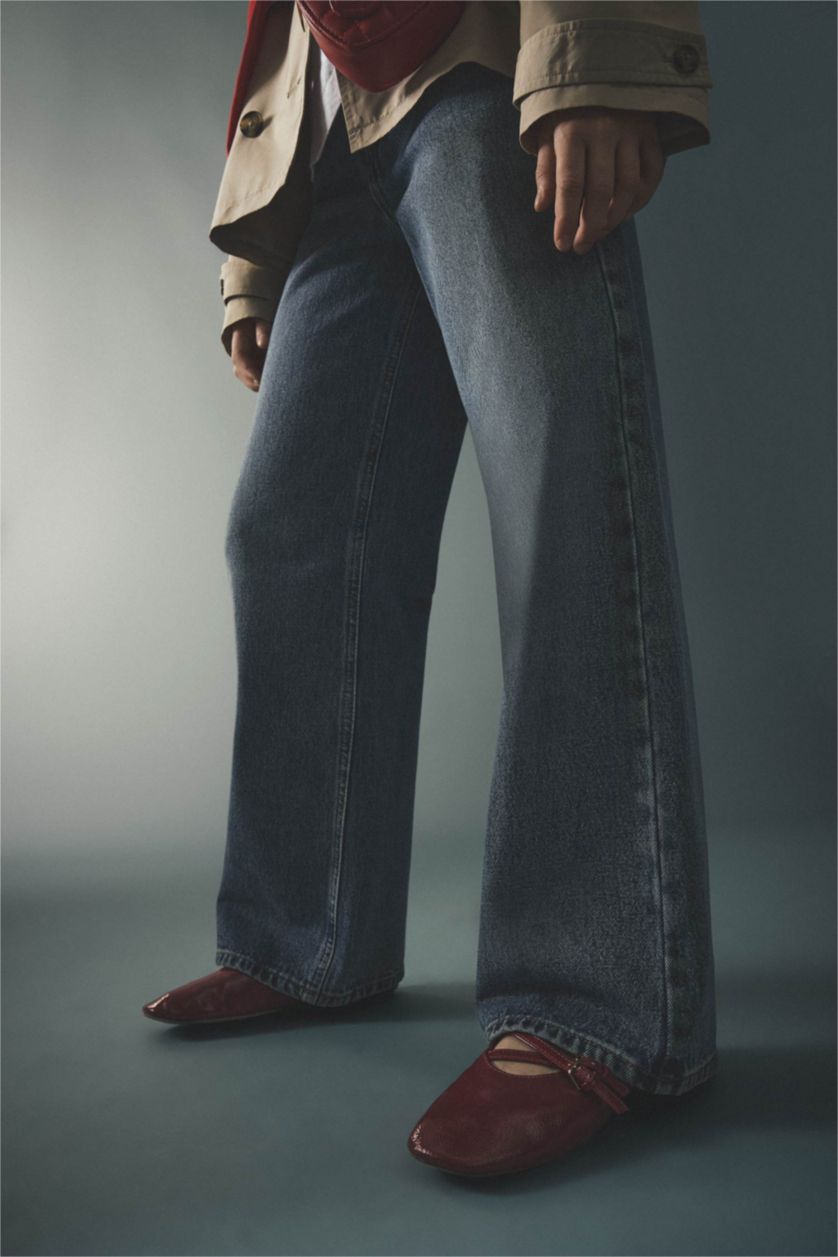 Kız Çocuk - Genç Kız Mavi Straıght Wıde Geniş Paça Jean Pantolon Kız Çocuk