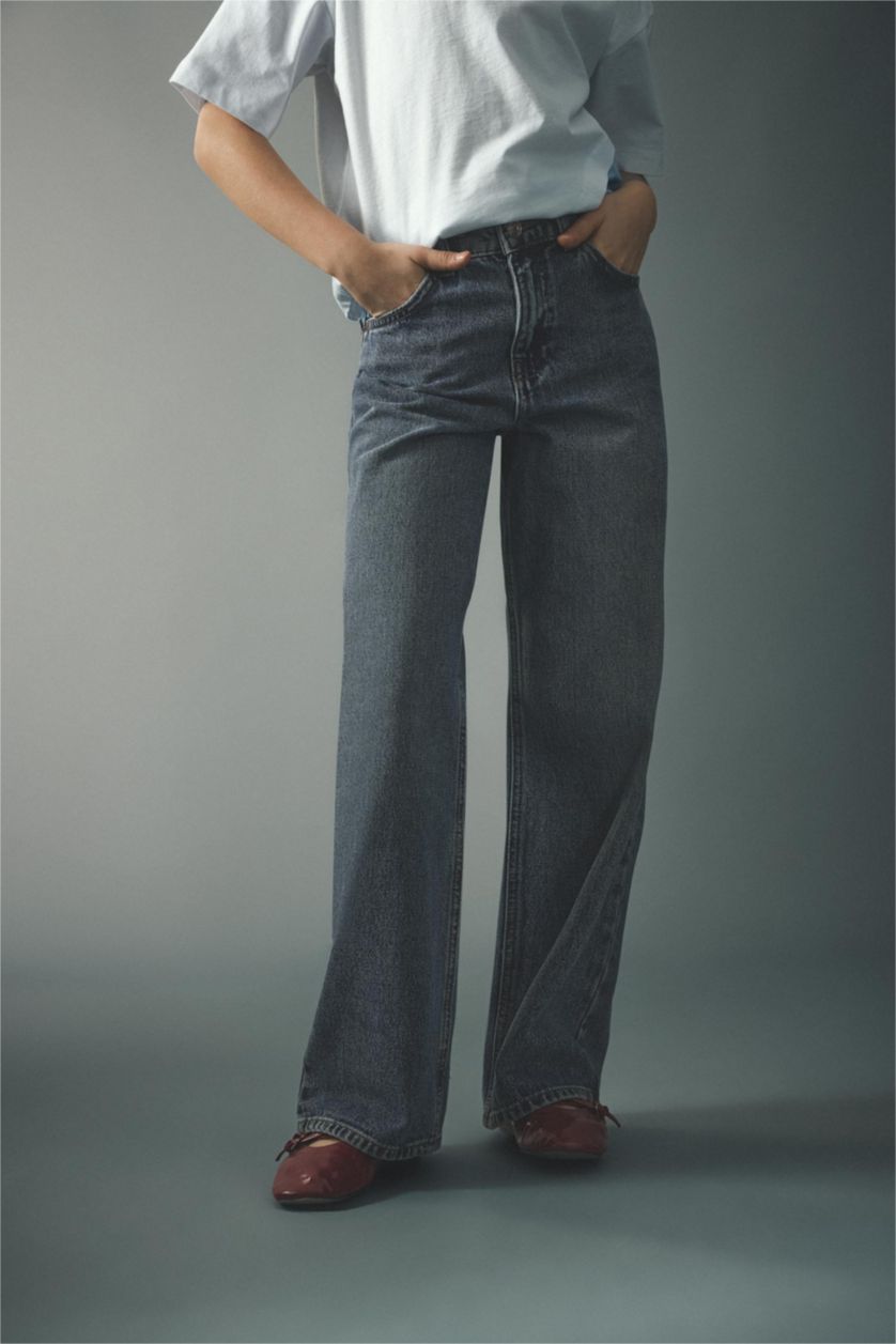 Kız Çocuk - Genç Kız Mavi Straıght Wıde Geniş Paça Jean Pantolon Kız Çocuk