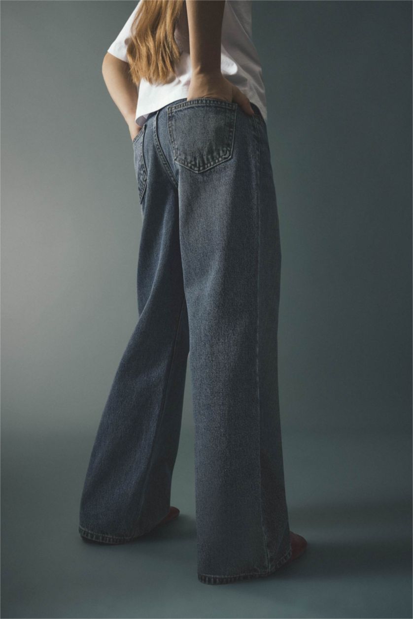 Kız Çocuk - Genç Kız Mavi Straıght Wıde Geniş Paça Jean Pantolon Kız Çocuk