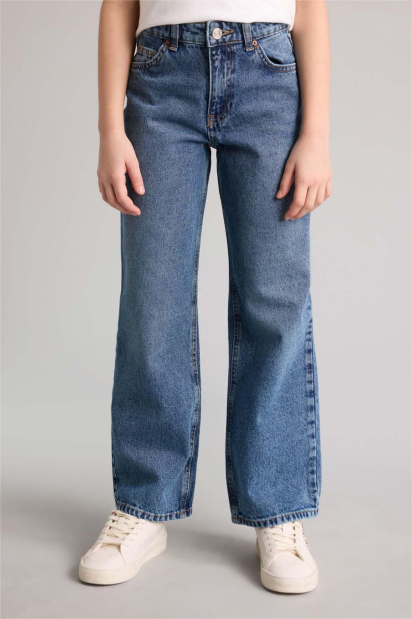 Kız Çocuk - Genç Kız Mavi Straıght Wıde Geniş Paça Jean Pantolon Kız Çocuk