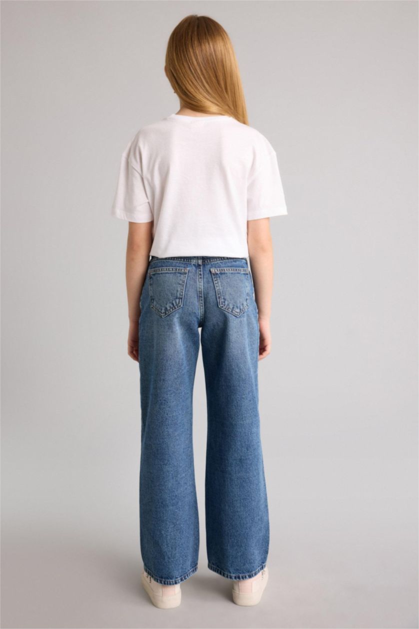 Kız Çocuk - Genç Kız Mavi Straıght Wıde Geniş Paça Jean Pantolon Kız Çocuk