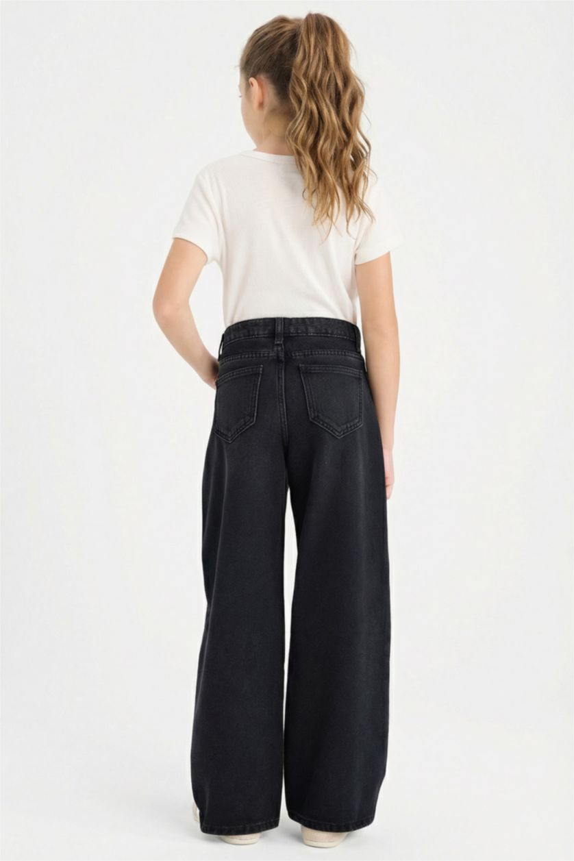 Kız Çocuk - Genç Kız Gri Straıght Wıde Geniş Paça Jean Pantolon Kız Çocuk