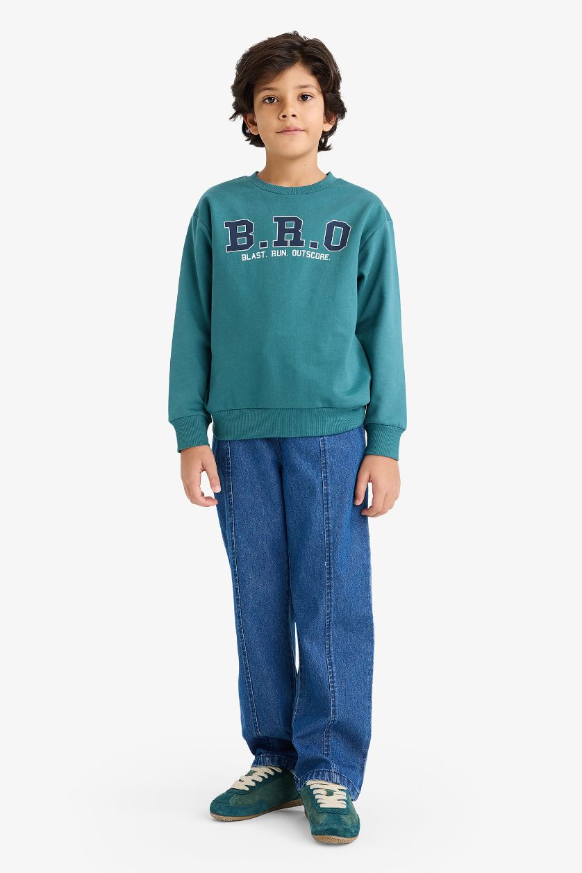 أولادي أخضر غامق طقم اولادي سويت شيرت وبنطلون قصة عادية - قطعتين