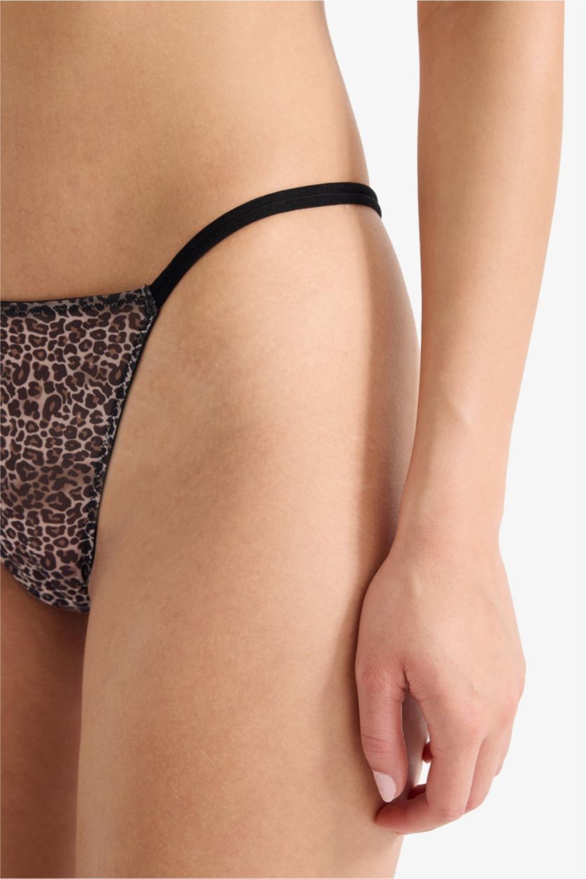 Woman Black Leopard Print Tulle Brazilian Panty