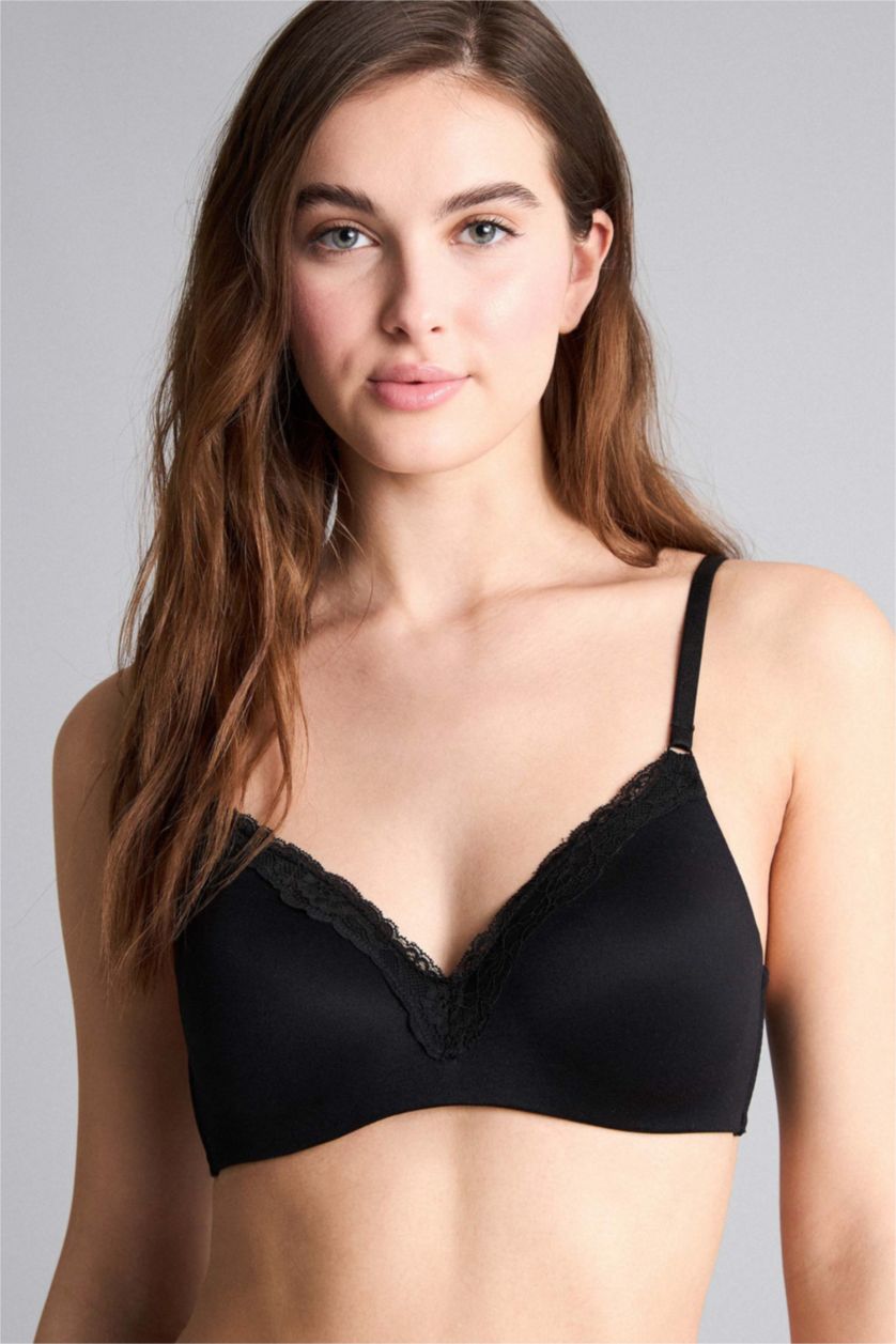 FEMME Noir Soutien-gorge en satin rembourré avec dentelle sans armatures