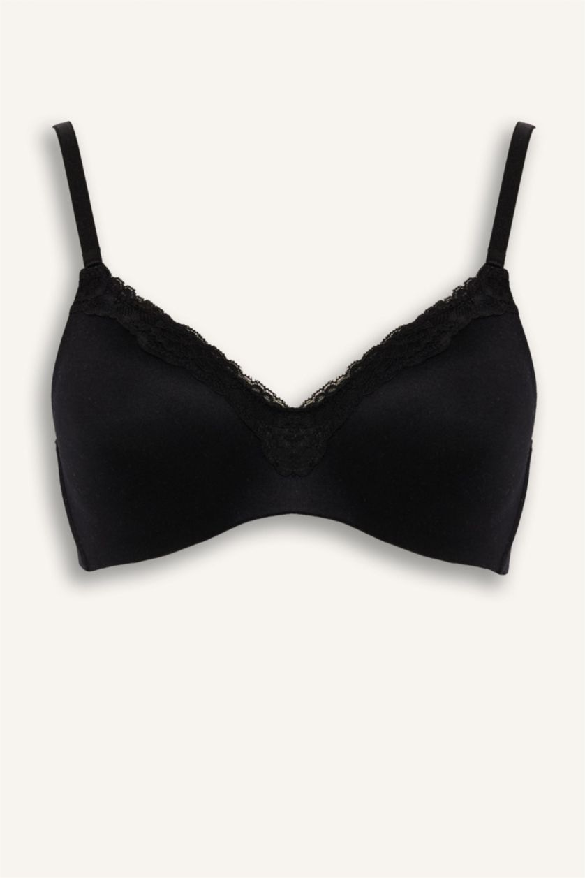 FEMME Noir Soutien-gorge en satin rembourré avec dentelle sans armatures