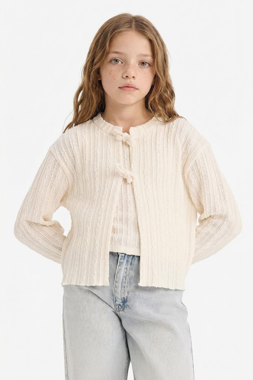 Kız Çocuk - Genç Kız Ekru 2'li Takım Ribana Hırka Atlet Kız Çocuk