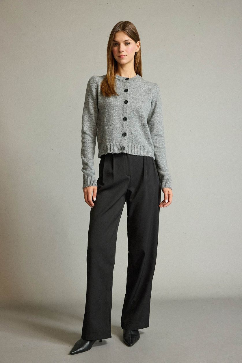 Kadın Siyah Relax Fit Normal Bel Düz Paça Pantolon