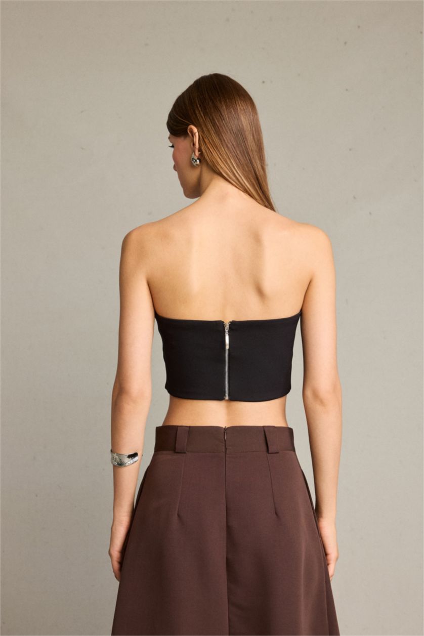 Kadın Siyah Kalp Yaka Straplez Bluz