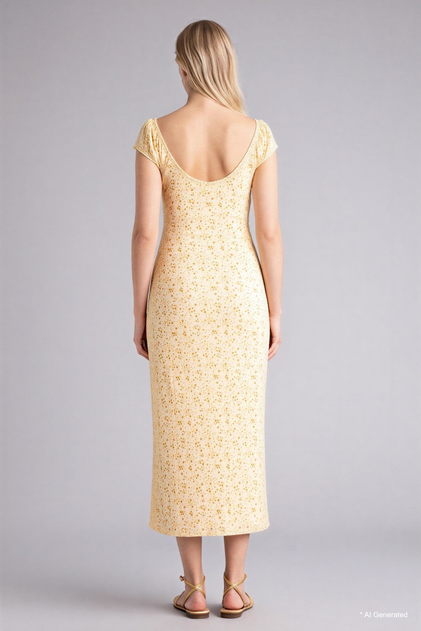 FEMME Jaune Clair Robe longue moulante à fines bretelles en tissu froissé imprimé floral