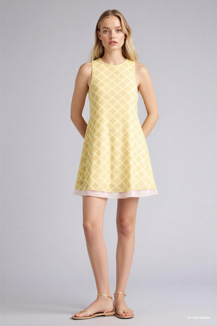 WOMAN Green Halter Collar Plaid Tulle Mini Dress