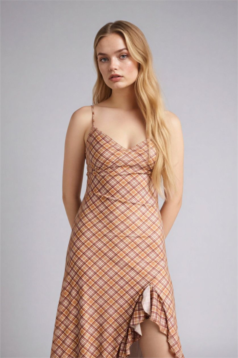 Женщины Коричневый Платье с коротким рукавом макси на бретельках с принтом животных Ажурная