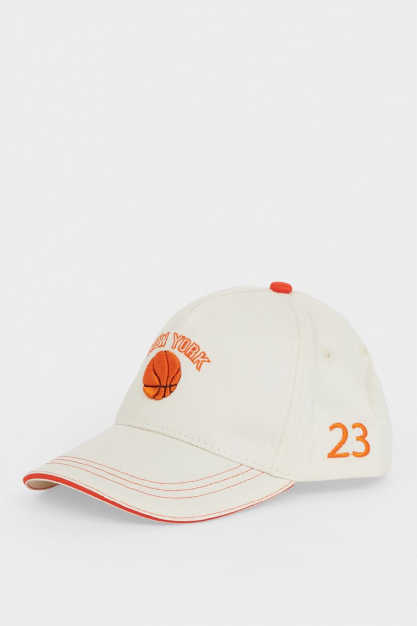 Erkek Çocuk - Genç Erkek Bej Nakışlı Pamuklu Cap Şapka Erkek Çocuk